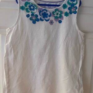 Mini Boden White Tank Top with Blue and Purple Floral Accents